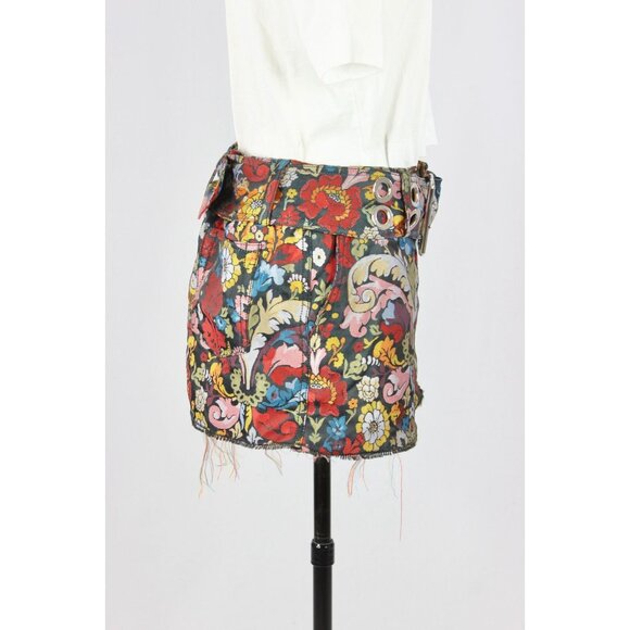 MARQUES ALMEIDA Floral Brocade Belted Asymmetrical Ultra Mini Skirt, Size 8 - Picture 3 of 16